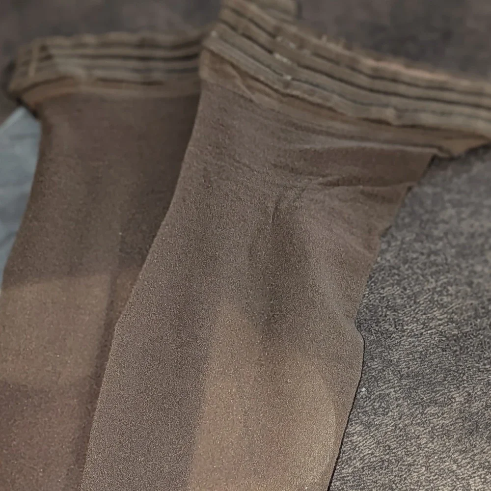 Vintage Sears Cling-alon Ultra Sheer‎ Thi-Top Stockings Sable Brown Mesh Size B